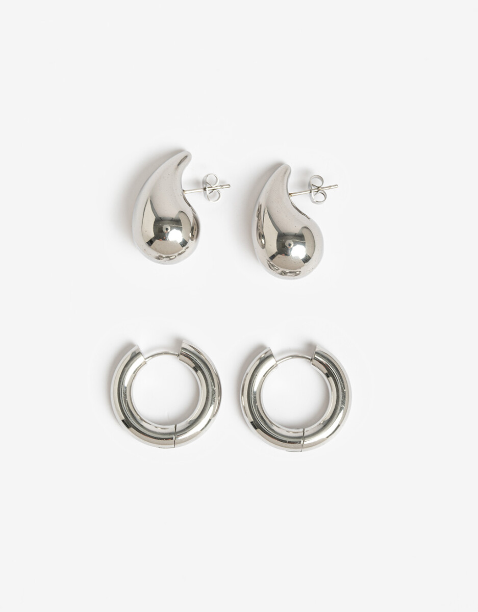 Set De Aros De Acero Plateado 