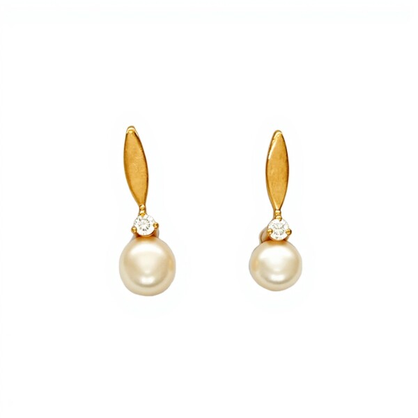 Caravanas Perlas- Oro bajo - Perla de río y zirconia- CA8229 conperla