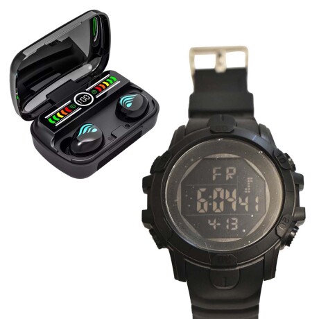 Set Reloj Deportivo Hombre + Auriculares M27 Inalámbricos BT Negro