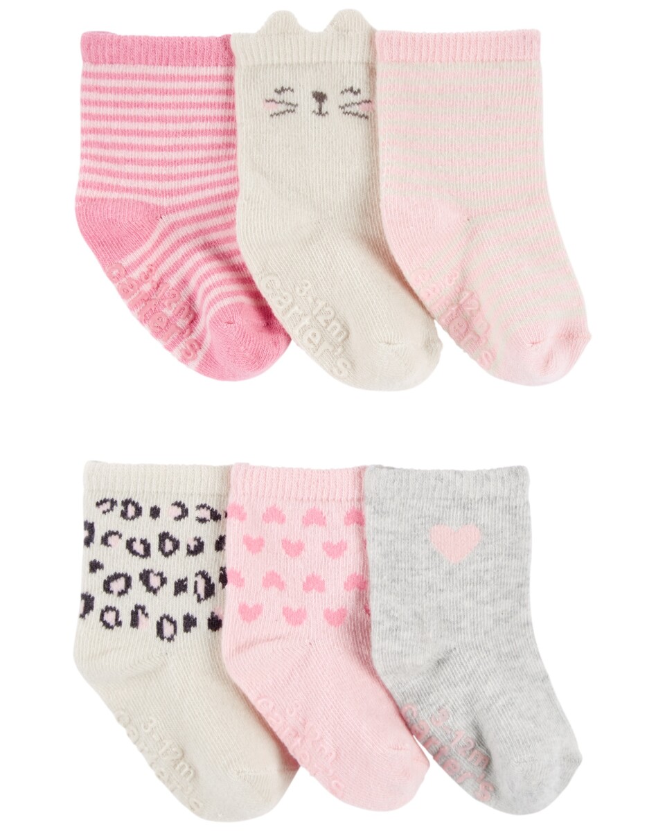 Pack seis pares de medias de algodón, estampadas 