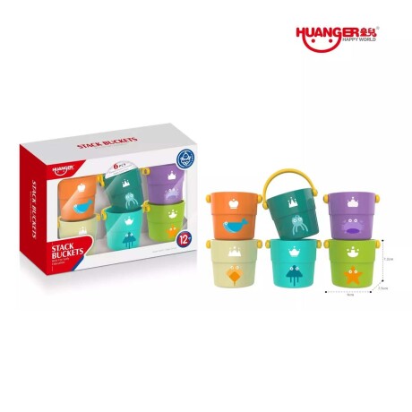 Set 6 Mini Baldes Juguetes Agua Baño Playa para Bebé Huanger Multicolor