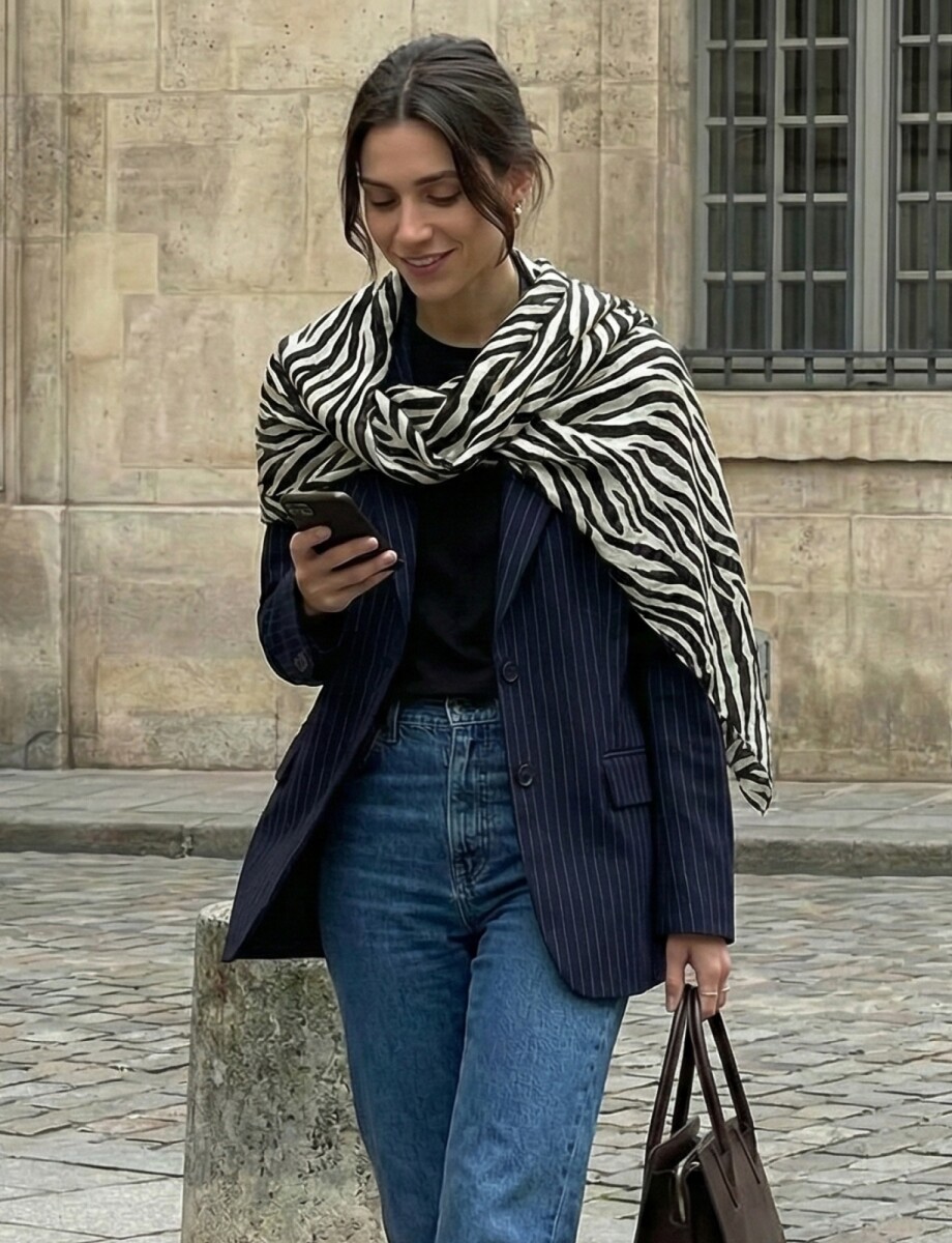 Pashmina Animal Print - Negro/blanco 