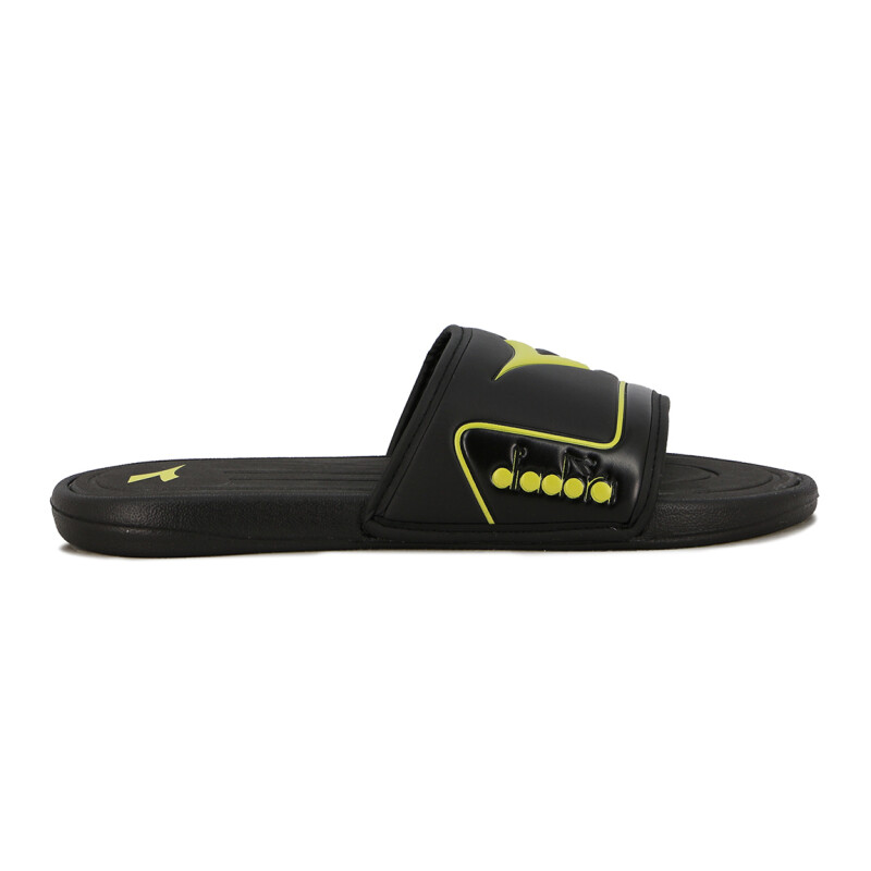 Diadora Isola Ojota Tira Ancha Con Logo - Negro/amarillo Negro-amarillo