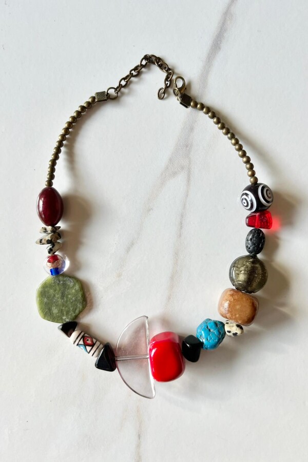Collar Piedra Multicolor Rojo
