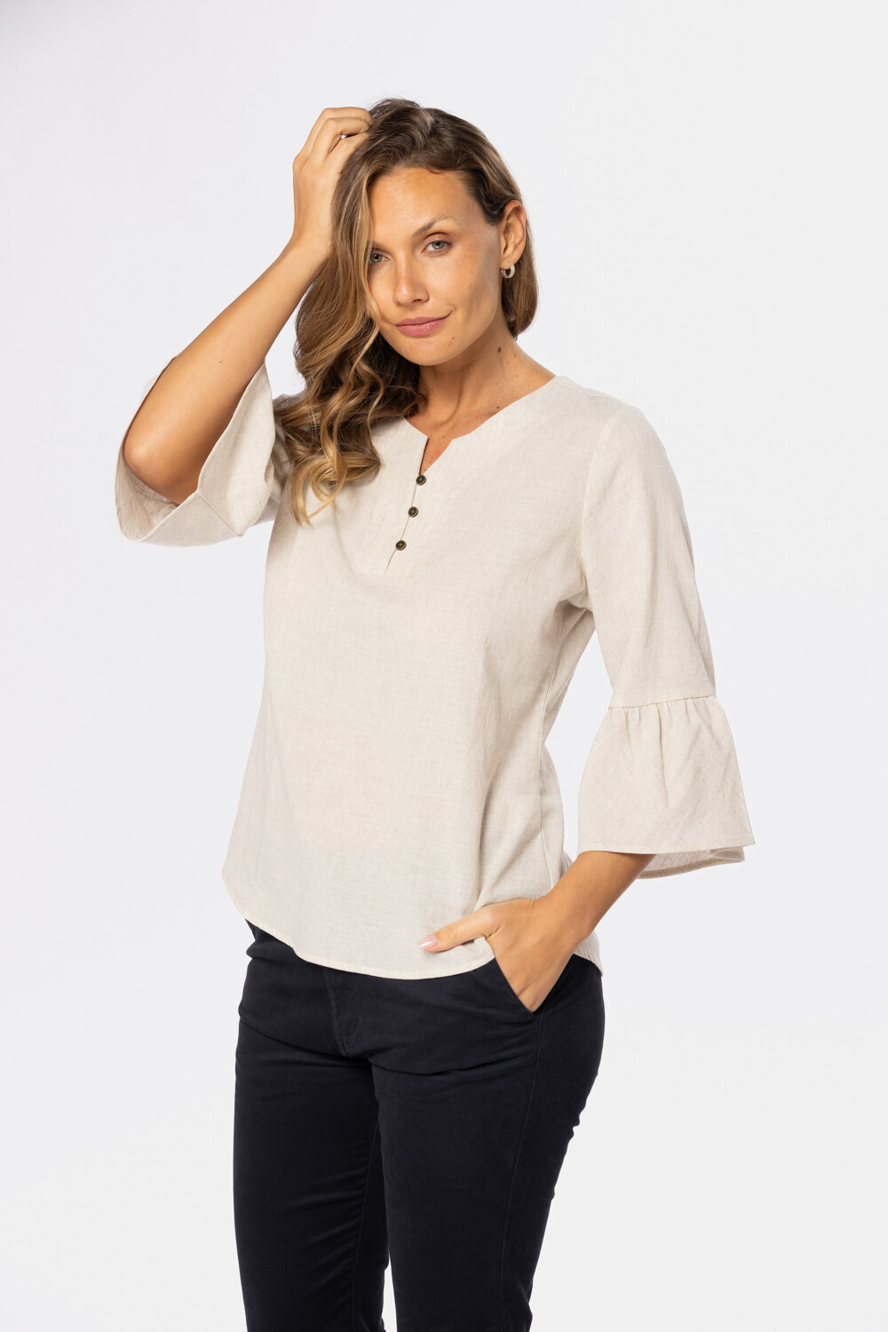 BLUSA DE LINO VOLADOS Beige