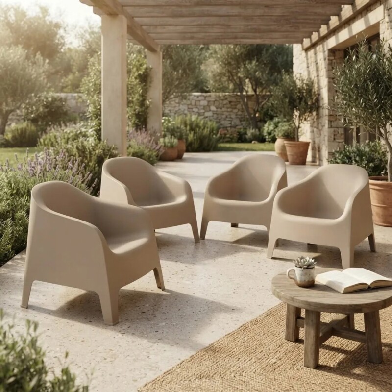 Set de 4 Sillas Plastico Skarpo Jardin Taupe