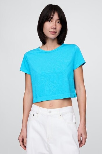 Remera Básica Crop Mujer True Cyan Blue 663