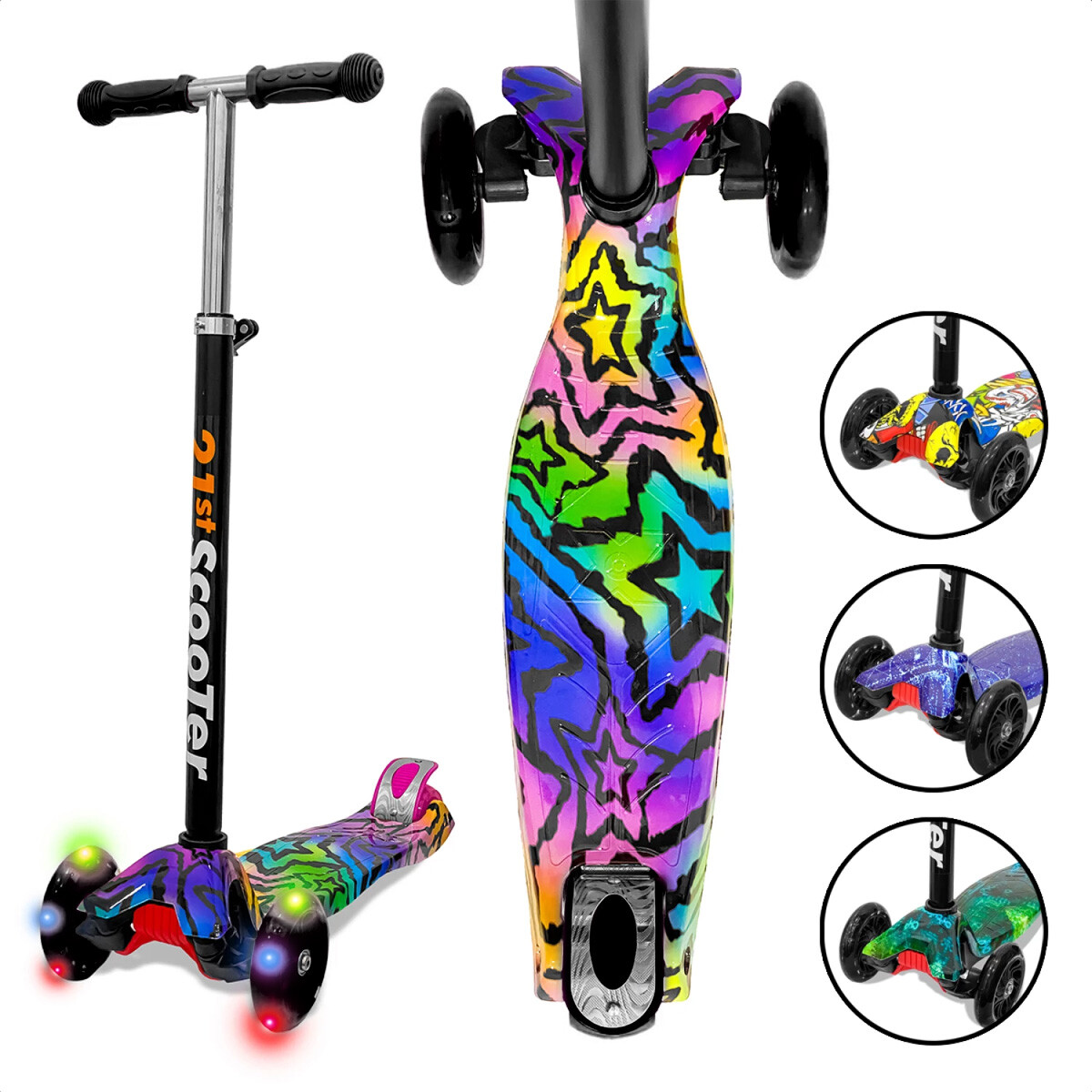 Monopatín Tripatín Estampado C/ Luz Scooter Regulable - Estrellas 