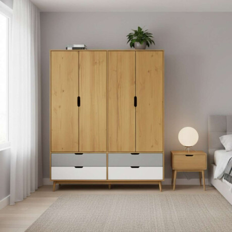 Ropero 4 Puertas 4 Cajones Li­nea Niordica Roble/Gris claro/Blanco