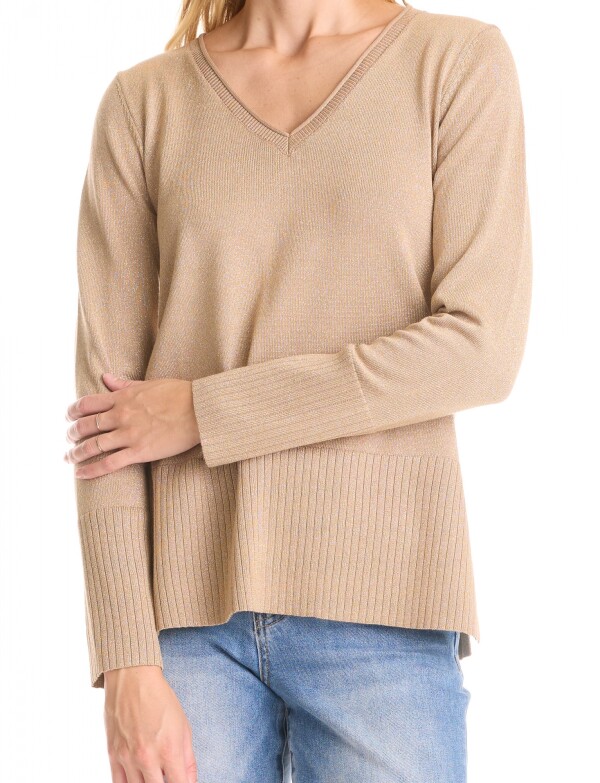 Buzo Esc V Lurex BEIGE OSCURO