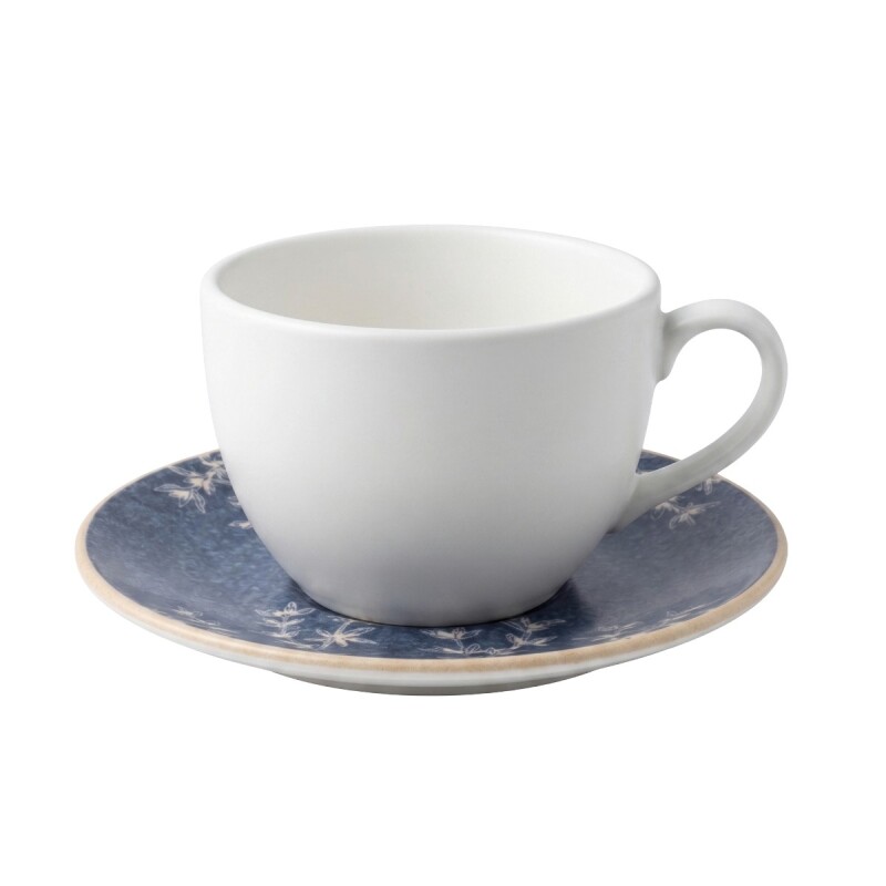 TAZA BCA C/PLATITO AZUL C/DIS HOJA P/TE 250ML Unica