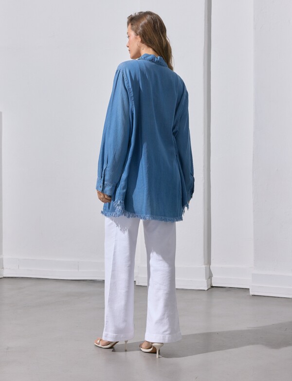 Camisa Oversize Tencel Flecos JEAN