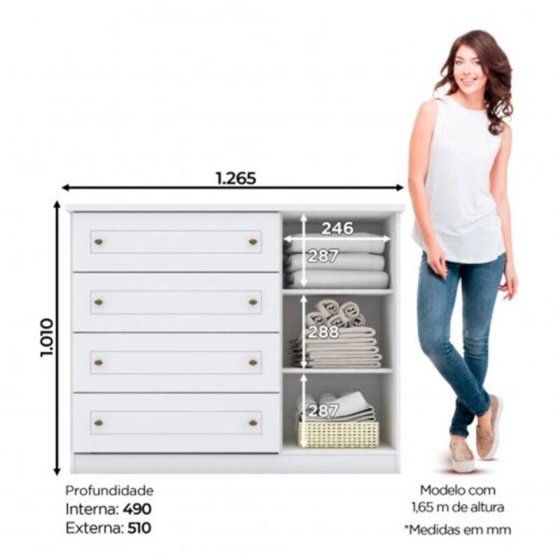 Cómoda Americano 4 Cajones 1 Puerta Blanco Cómoda Americano 4 Cajones 1 Puerta Blanco