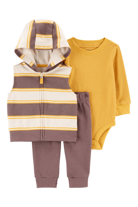 Set tres piezas de algodón, chaleco, pantalón y body Set tres piezas de algodón, chaleco, pantalón y body