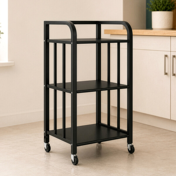 Rack 3 Estantes Metal Rueditas Mueble Organizador Estanteria Variante Color Negro