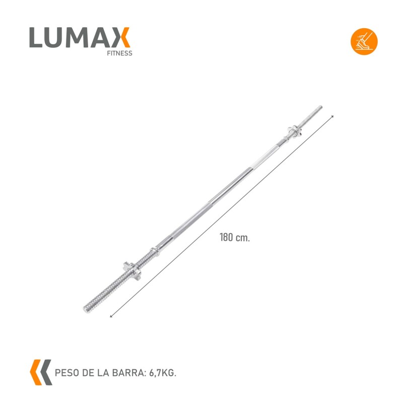 Kit de Barra Recta Larga Maciza De 1.80mts + 20kgs En Discos 4x5 kg