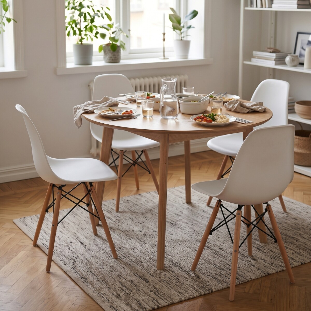 Pack 4 Sillas De Comedor Eames Lumax De Diseño Moderno Con Patas De Madera - Blanco 