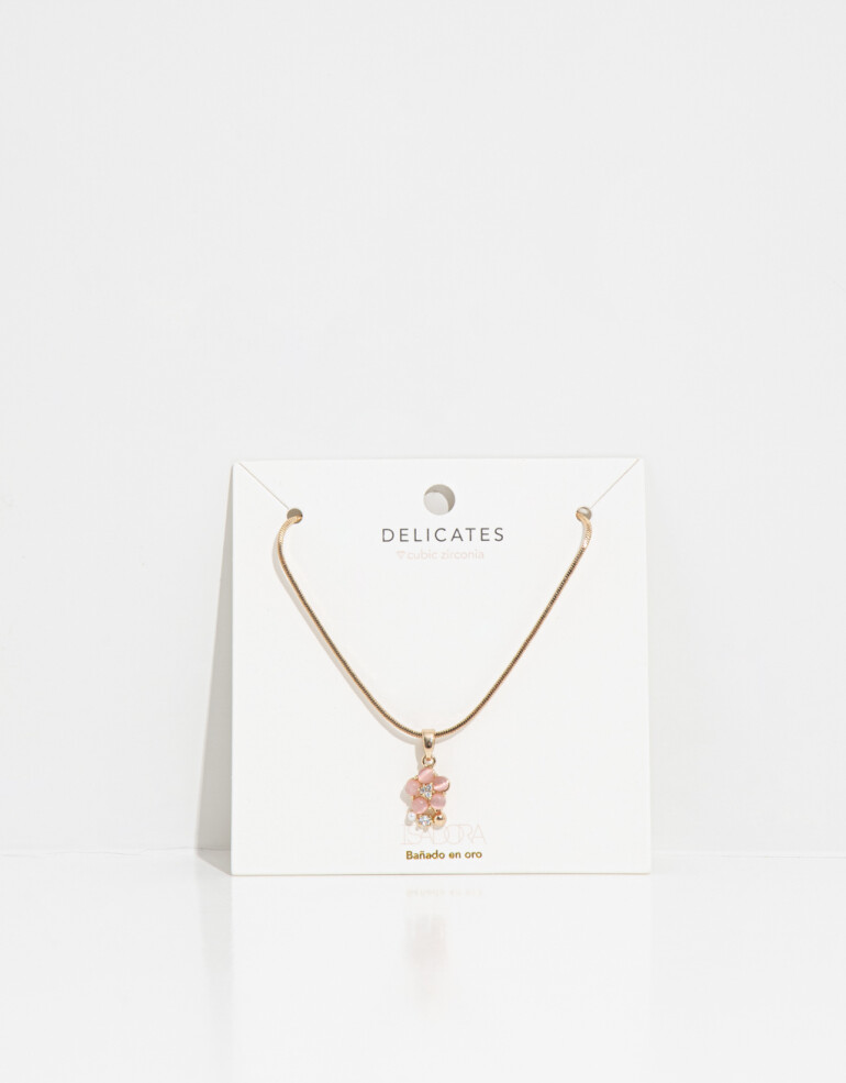 Cadena Corta con Dije Strass Collar Con Dije Floral Con Cubic Zirconia - Dorado