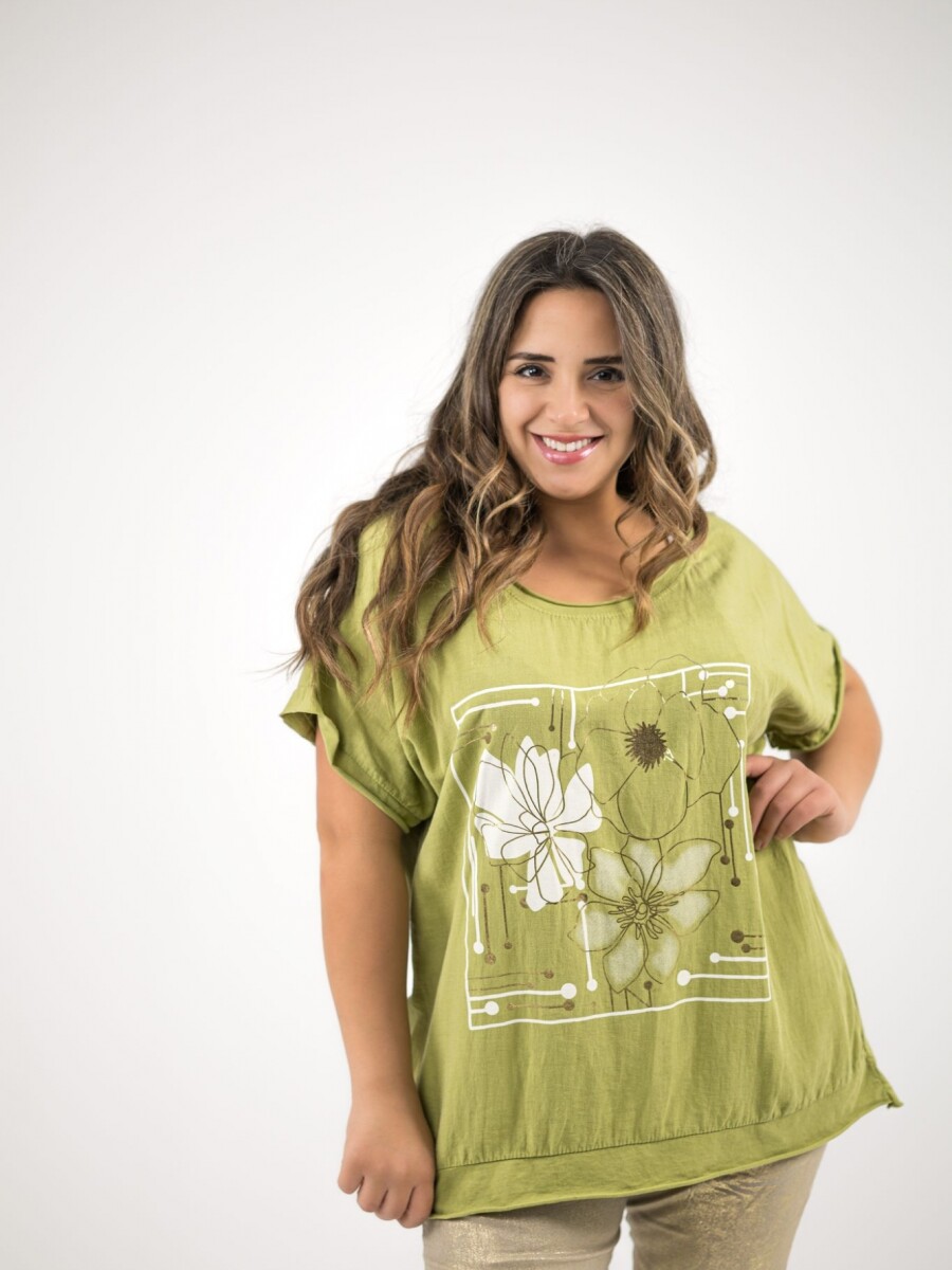 Blusa de algodón y lino Verde Limón