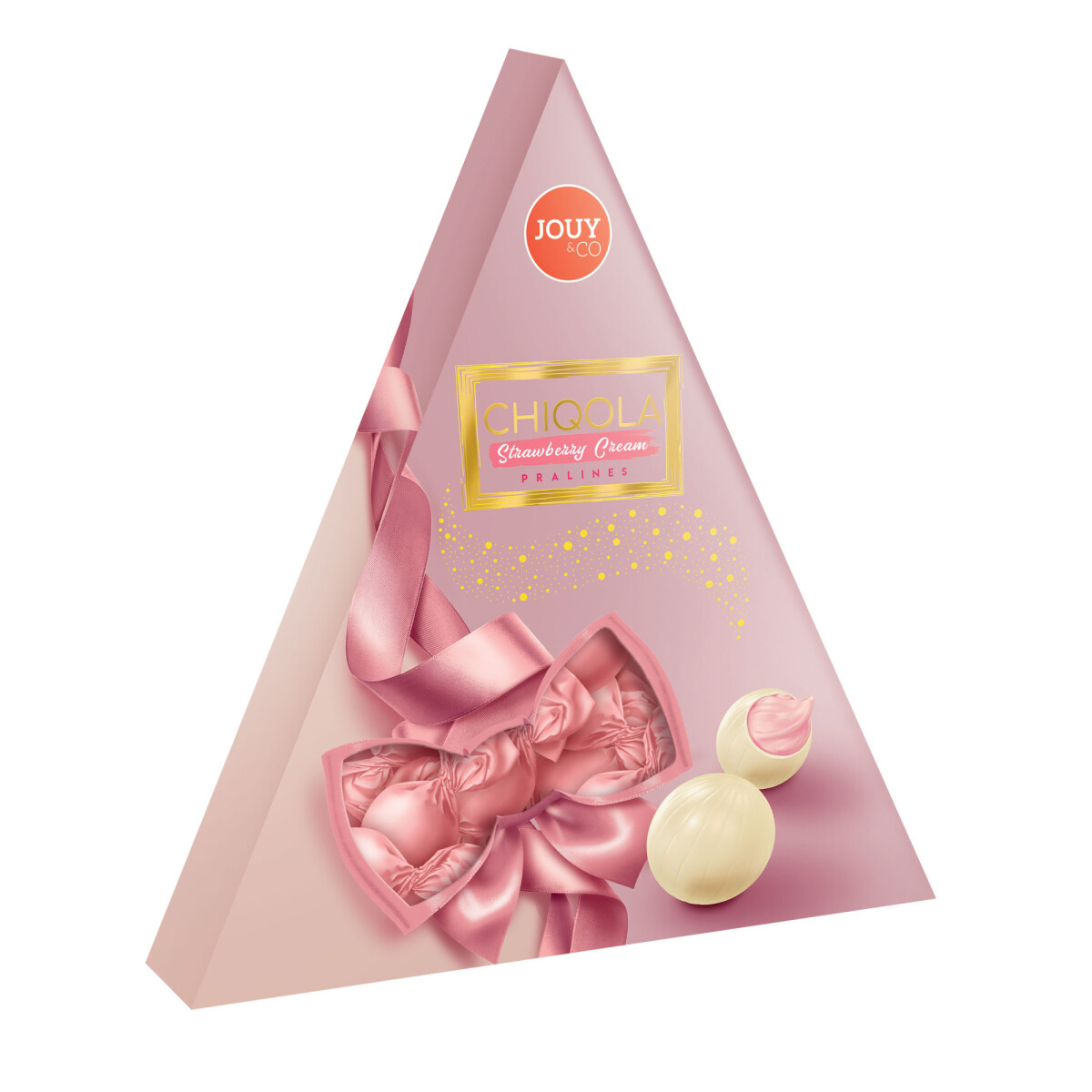 BOMBONERA TRIANGULO CHIQOLA JOUY 110grs - Avellana y Frutilla 