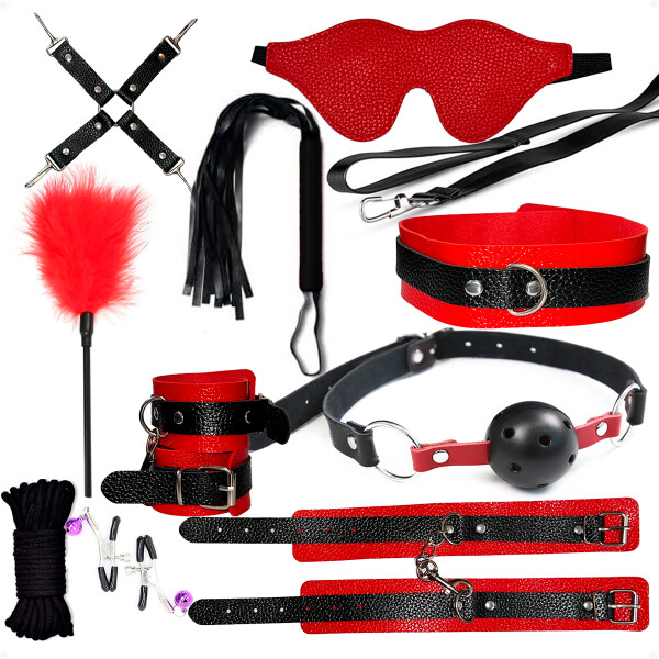 Set De BDSM Sado De 14 Piezas Rojo