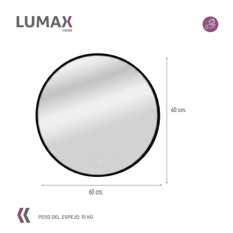 Espejo Lumax Doddy redondo con marco y luz 60cm Negro