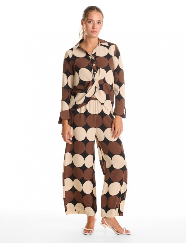 Conjunto Camisa Nudo & Pantalón Wide Leg MARRON/MULTI