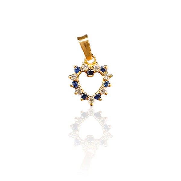 Dije Corazón-Oro bajo-Piedra Zafiro y Zirconia-CP8546 Conpiedra