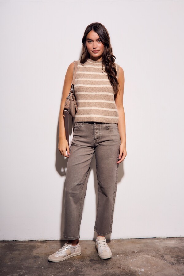 Chaleco Rayado Beige Melange