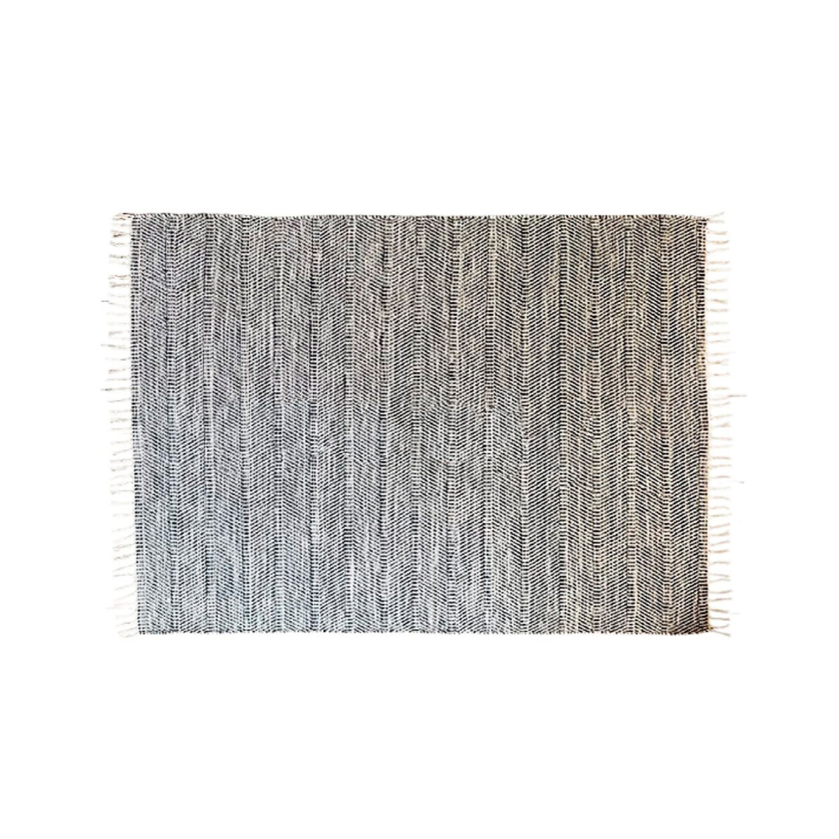 Alfombra Mediana Estilo Jaspeada Flecos Natural Y Navy - Natural/navy 