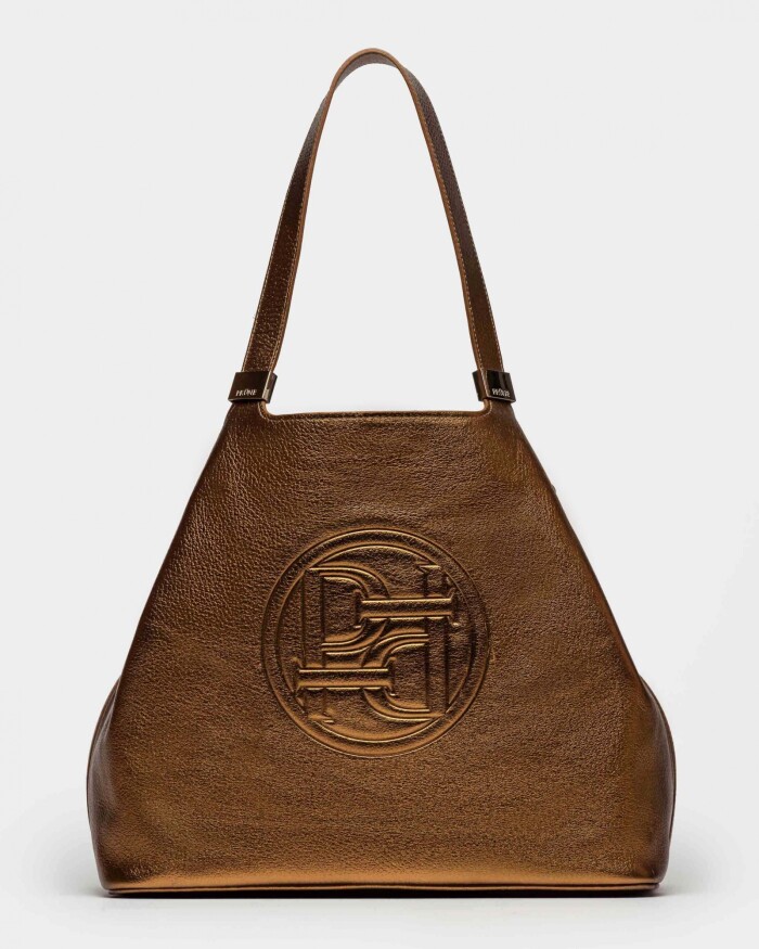 Bolso Eterial En Cuero Graneado Metalizado Metalizado