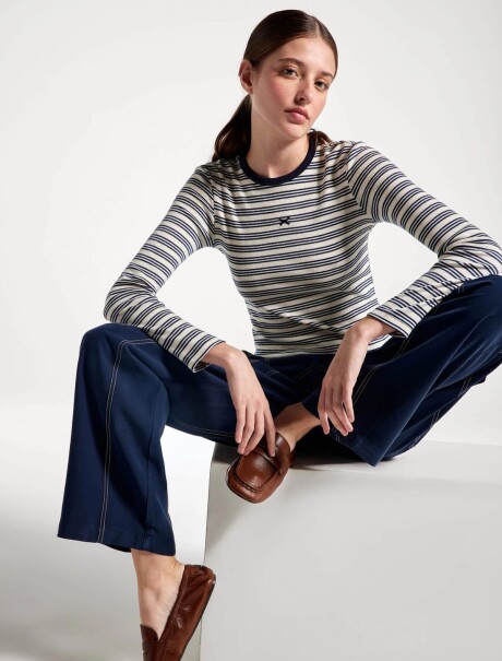 CAMISETA MANGA LARGA A RAYAS AZUL