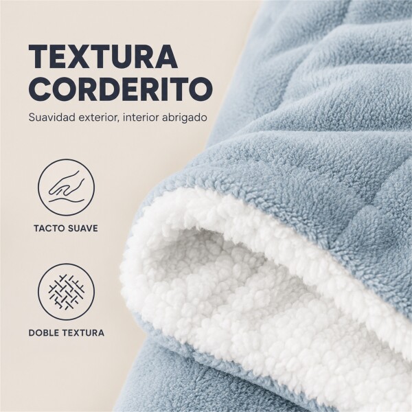 Frazada Manta Polar Con Corderito Acolchado 1 Plazas 200x150 Celeste