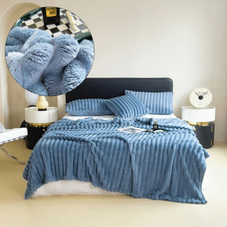 Manta Frazada Polar 1 Plaza Acanalada Suave Cálida Cama Sofá Celeste