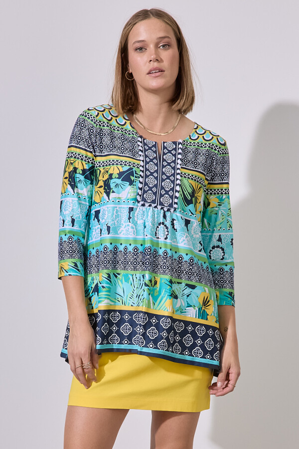 Blusa Print Bordado MULTI/VERDE