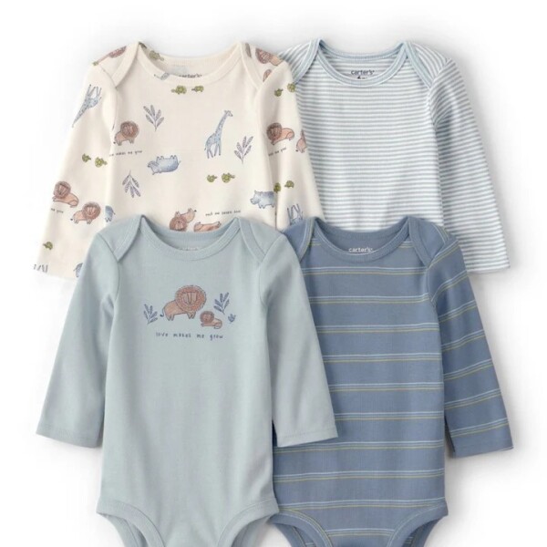 Set x4 bodies manga larga SAFARI celeste Carters Set x4 bodies manga larga SAFARI celeste Carters