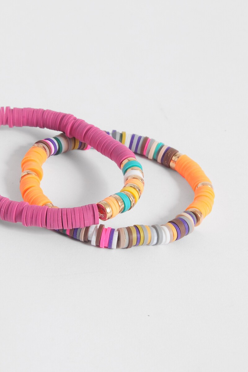Set de 2 pulseras naranja y bordo multicolor