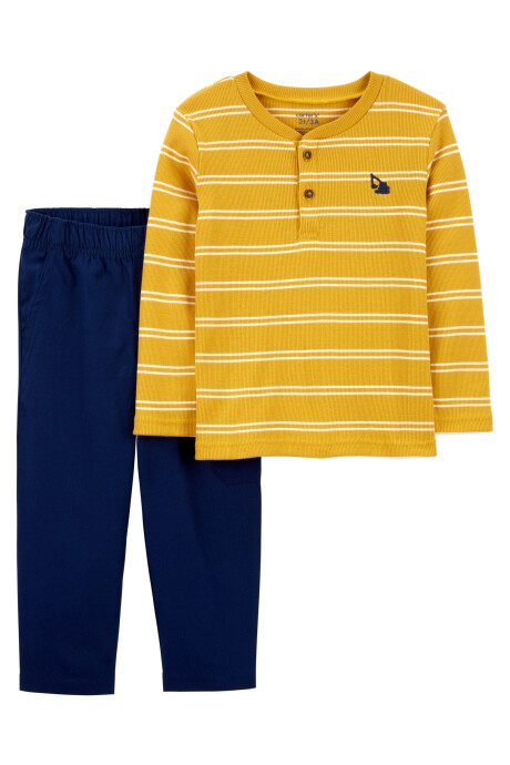 Set dos piezas, pantalón de lona y remera henley de algodón Sin color