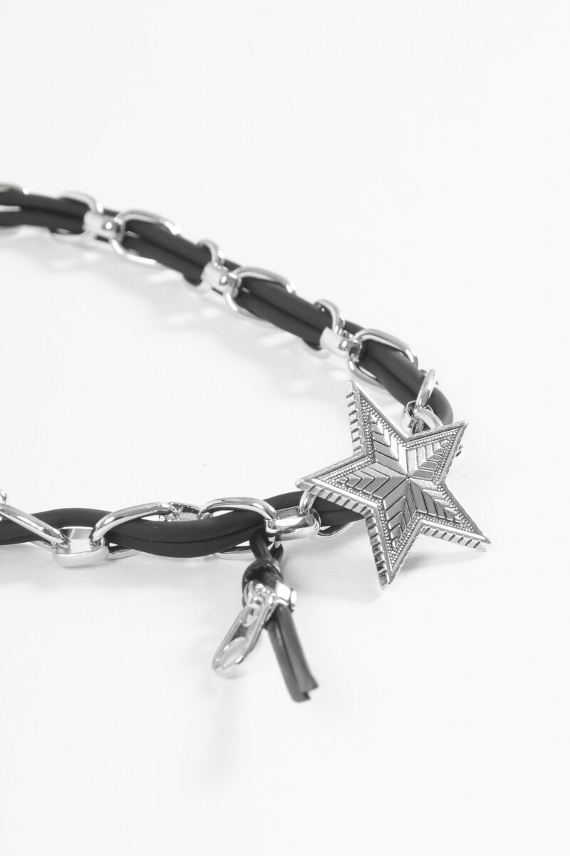 Collar choker cordón dije estrella plateado