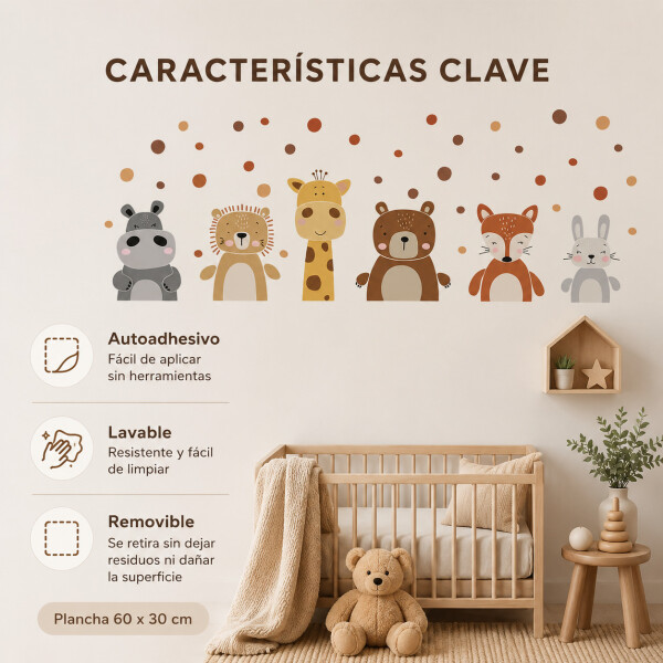 Vinilo Decorativo Infantil Animales de la Selva 60 x 30 cm Marrón 1