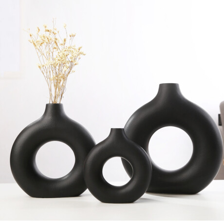 Set De Floreros Minimalistas x3 Redondo Set Negro