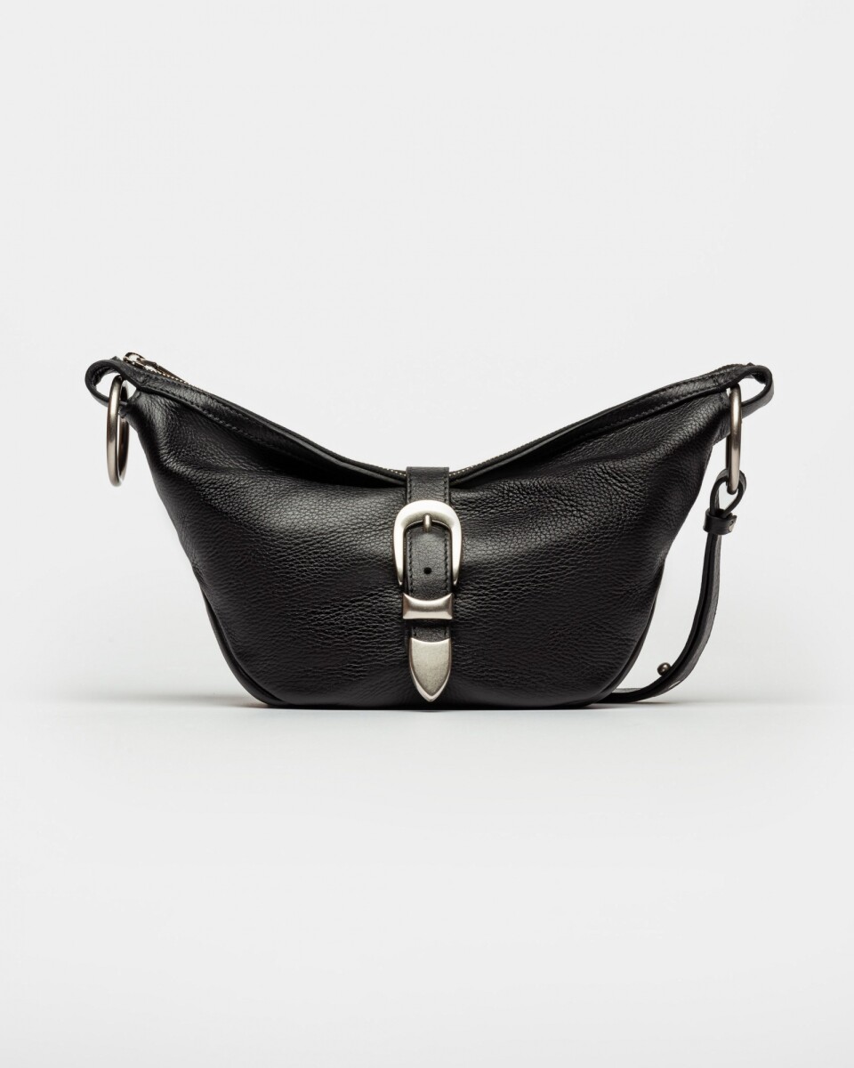 Bandolera Bambú En Cuero Satinado - Negro 