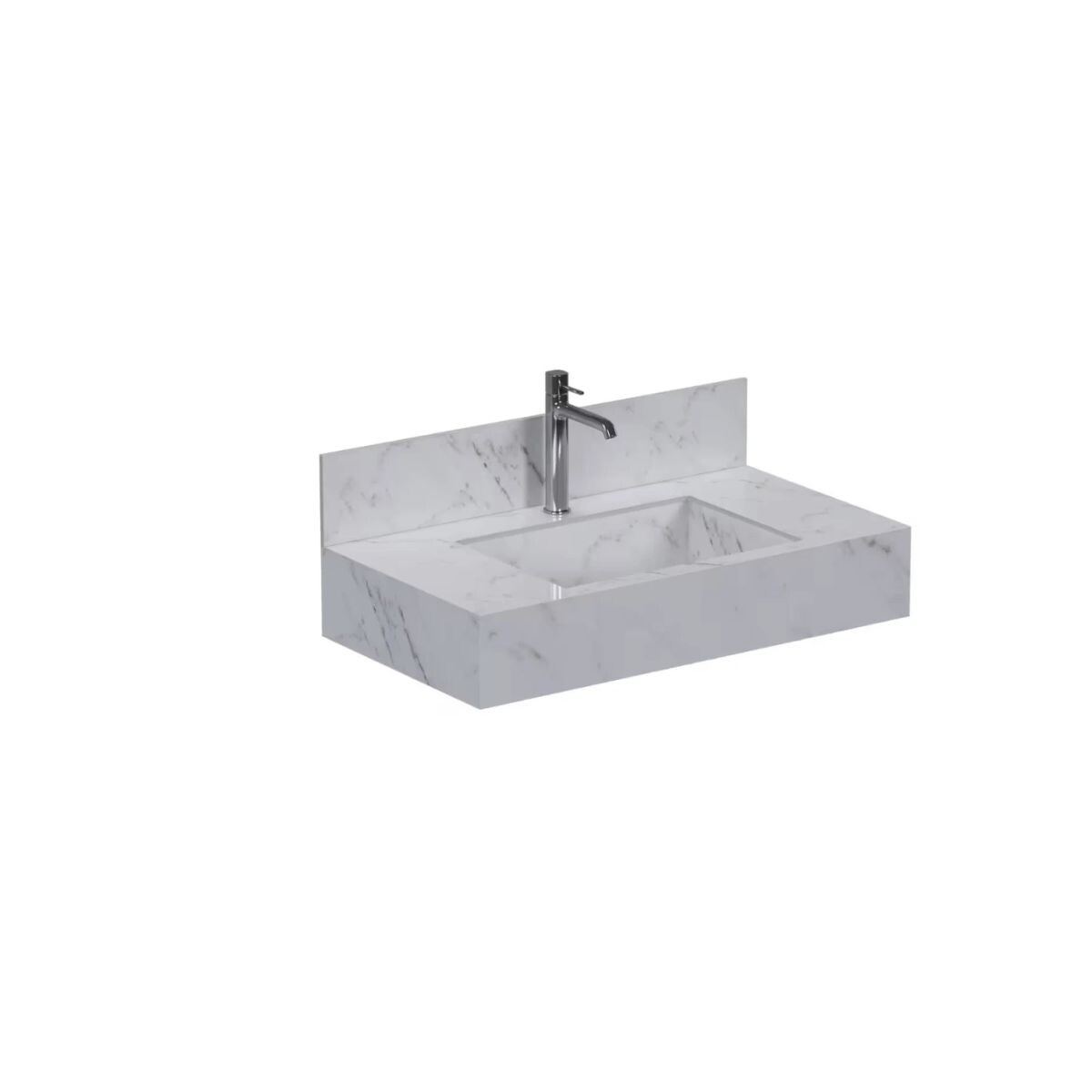 Mueble De Baño Suspendido De Porcelanato Blanco Calacata Napoles 80 Cm Con Bacha Incorporada 
