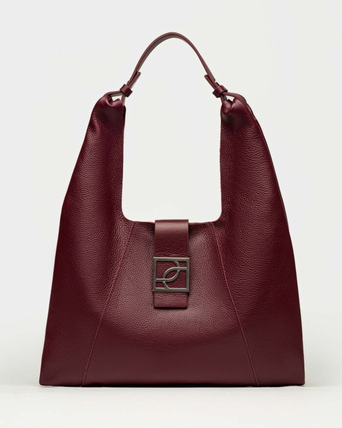 Bolso Signature en cuero graneado Bordeaux