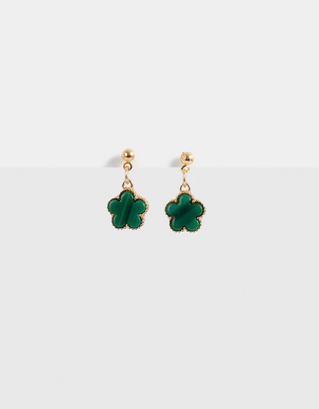 Aros Colgantes Cortos Esmaltado Aros Colgantes Flor Lucky - Dorado