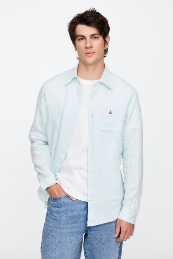 Camisa De Lino Oso Brannan Hombre Azul