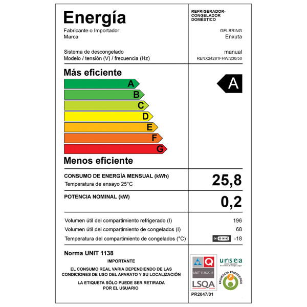 Heladera Enxuta Renx24281fhw 264 L Frío Húmedo HELADERA ENXUTA BLANCA RENX24281FHW OLT