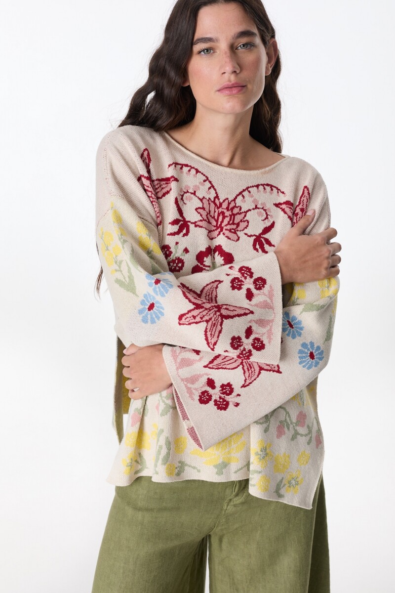 Sweater Fancy - Jacquard Estampa Flores 