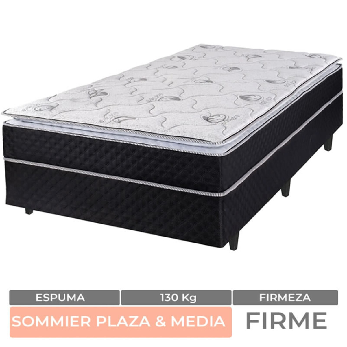 UNA Y MEDIA PLAZA + BOX - Conjunto de Sommier Atenas EPS con Pillow Top 1 y 1/2 Plaza 190x110x57 130K 