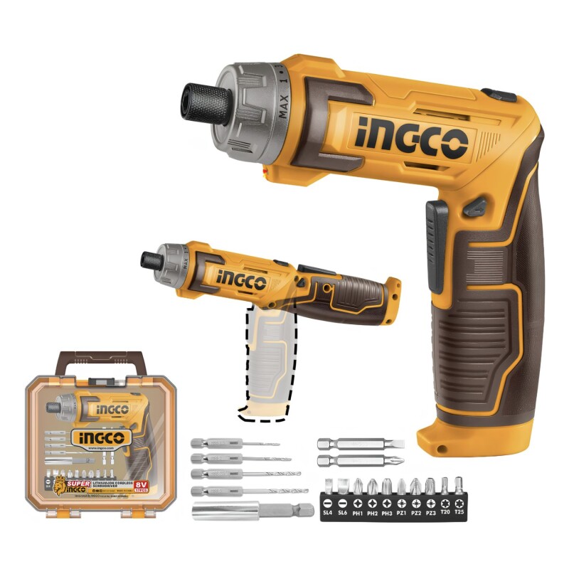Atornillador Flexible Ingco 8V + Accesorios + Valija Atornillador Flexible Ingco 8V + Accesorios + Valija